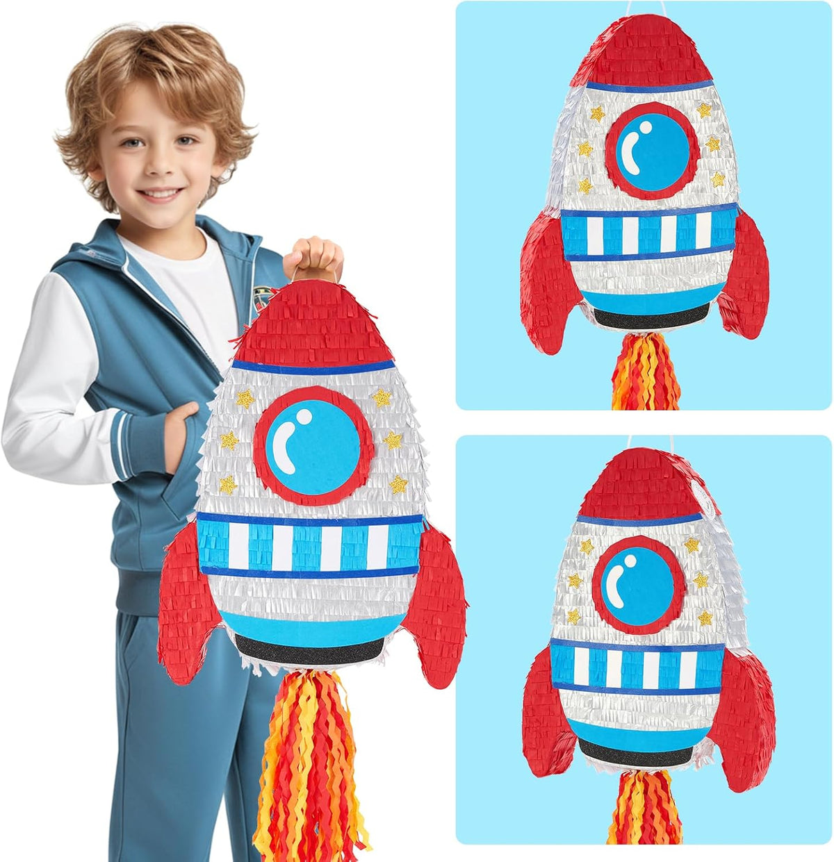 WERNNSAI Rocket Piñata - Rocket Ship Pinata Bundle with Blindfold and Bat Space Birthday Party