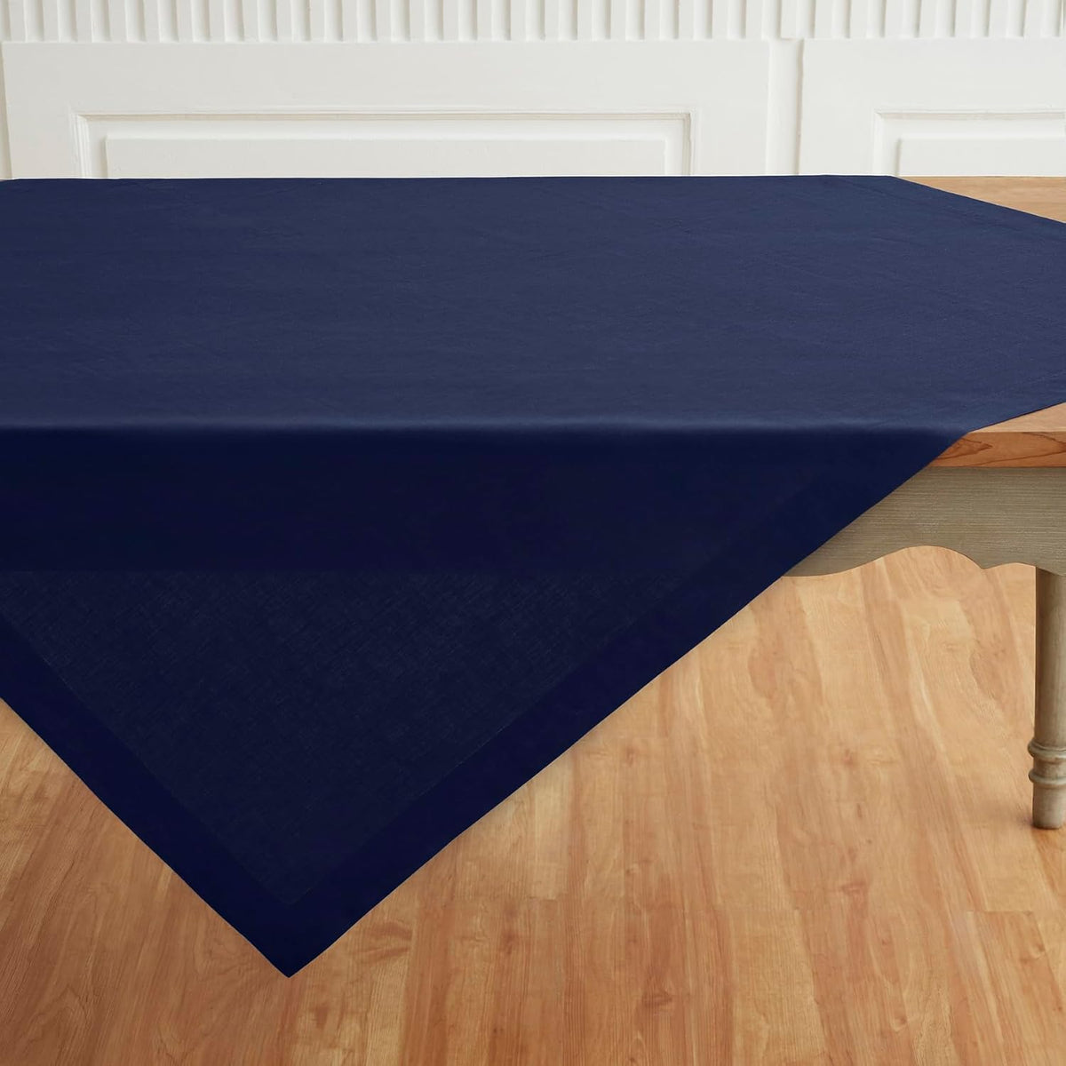 Solino Home Navy Blue Linen Tablecloth 52 x 52 Inch - 100% Pure Linen Square Table Throw - Fete