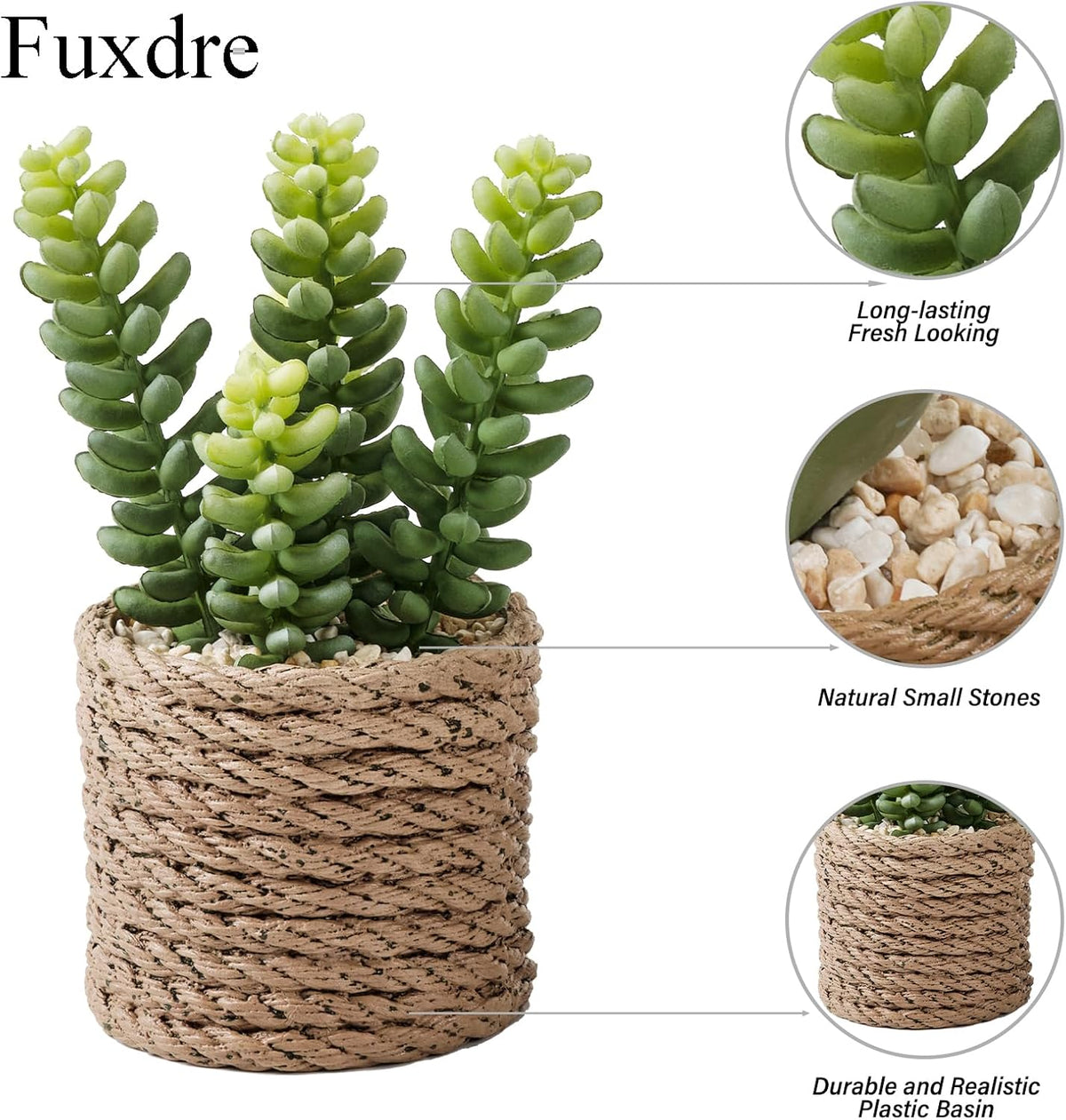 3-Pack Artificial Succulent Plants in Vintage Plastic Pots - Fake Waterproof Succulents Decor for