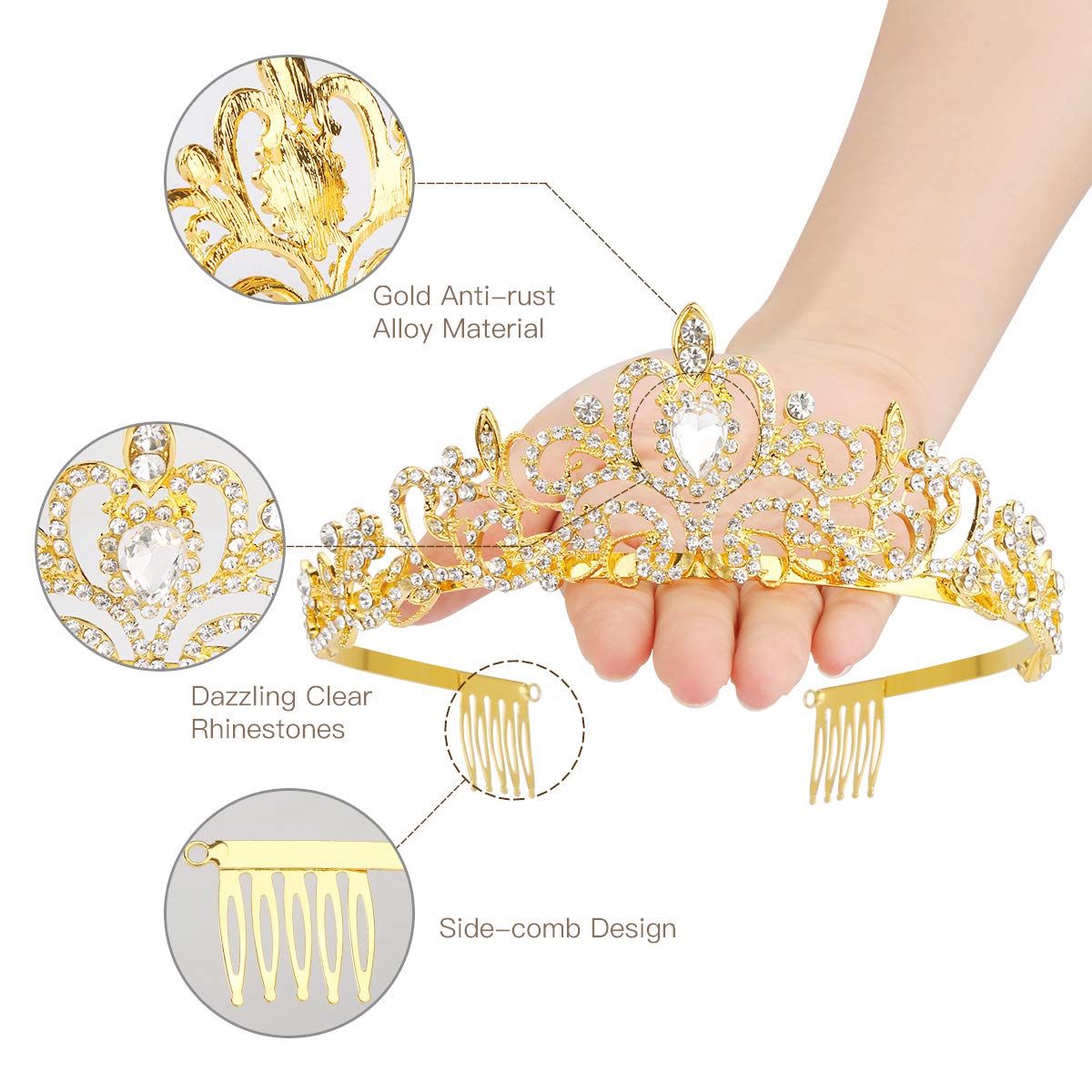 Makone Crowns for Women Princess Tiaras for Girls Queen Crown and Comb Tiara for Wedding Birthday