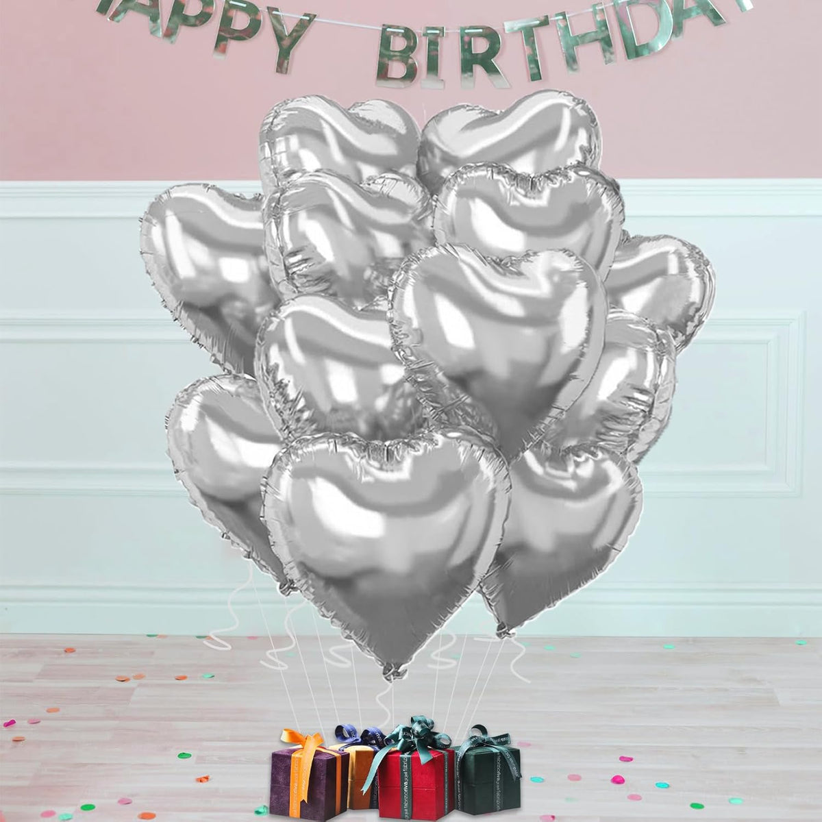Silver Heart Balloons,18inch Bright Silver Heart Shaped Foil Balloons 12Pcs Helium Mylar Balloon