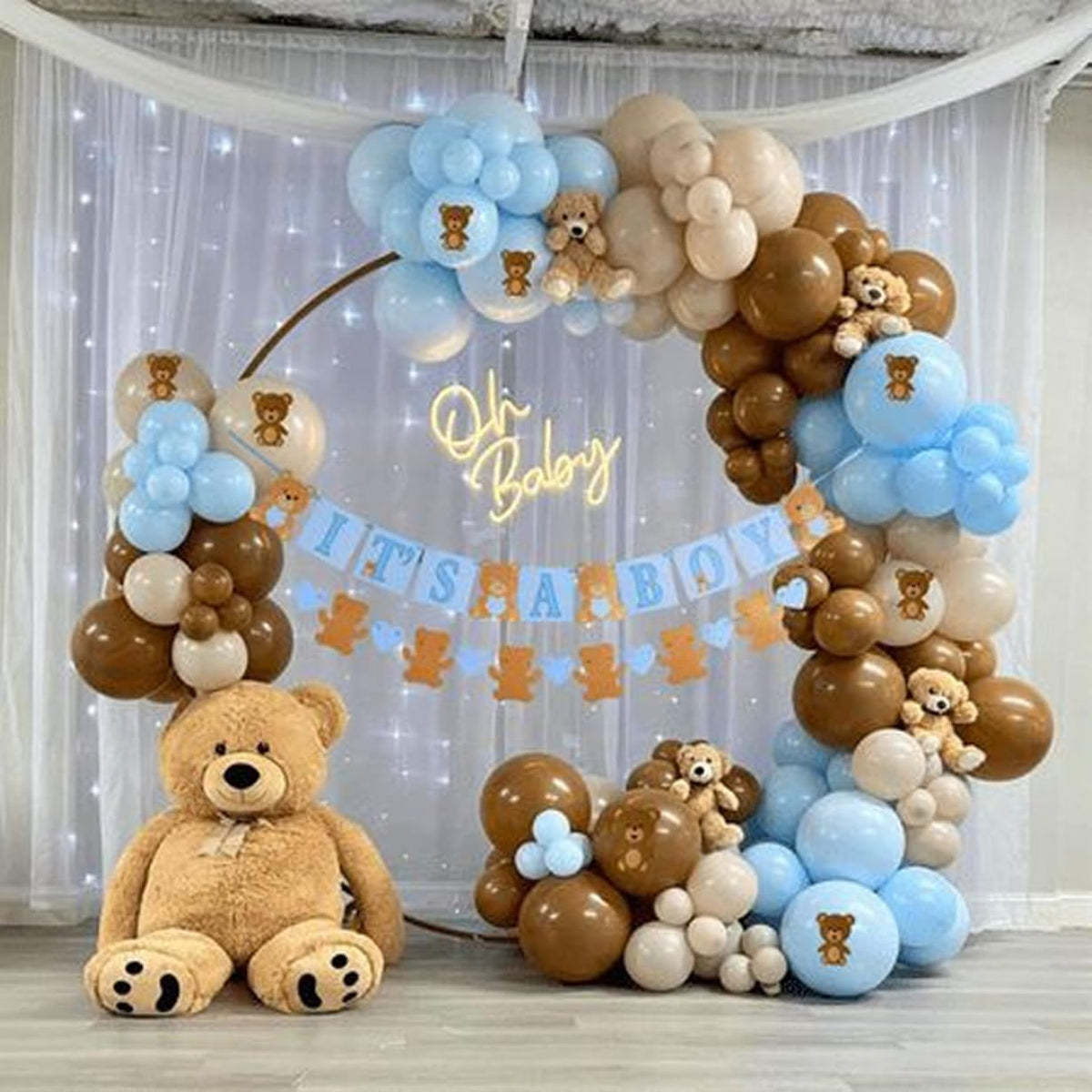 Blue and Brown Balloons, 12inch Bear Balloons Pastel Blue Beige Brown Latex Ballons, Baby Blue