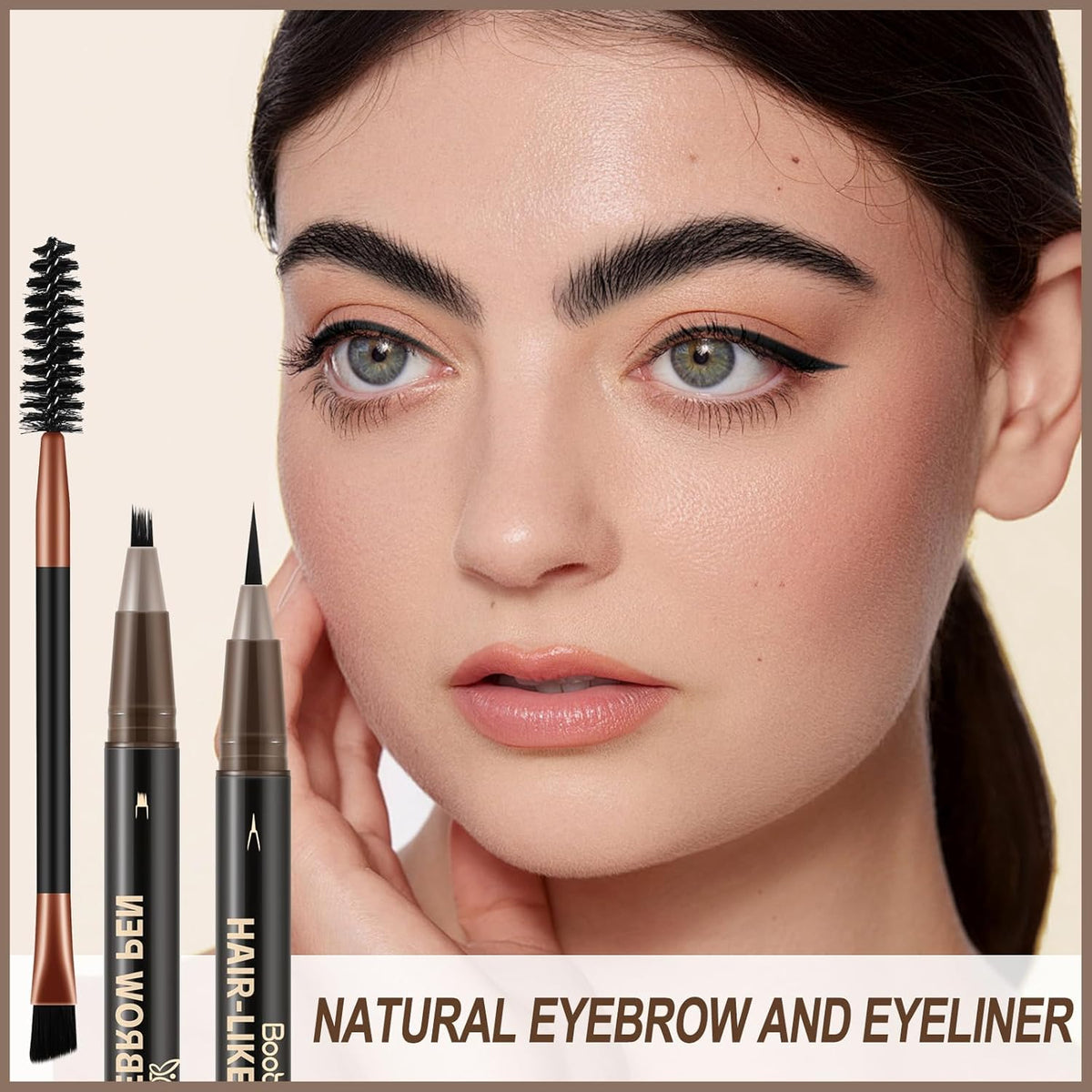 Boobeen 2pcs Waterproof Eyebrow Pen,Dual-Ended Eyeliner Microblading Eyebrow Pencil for Women,Long