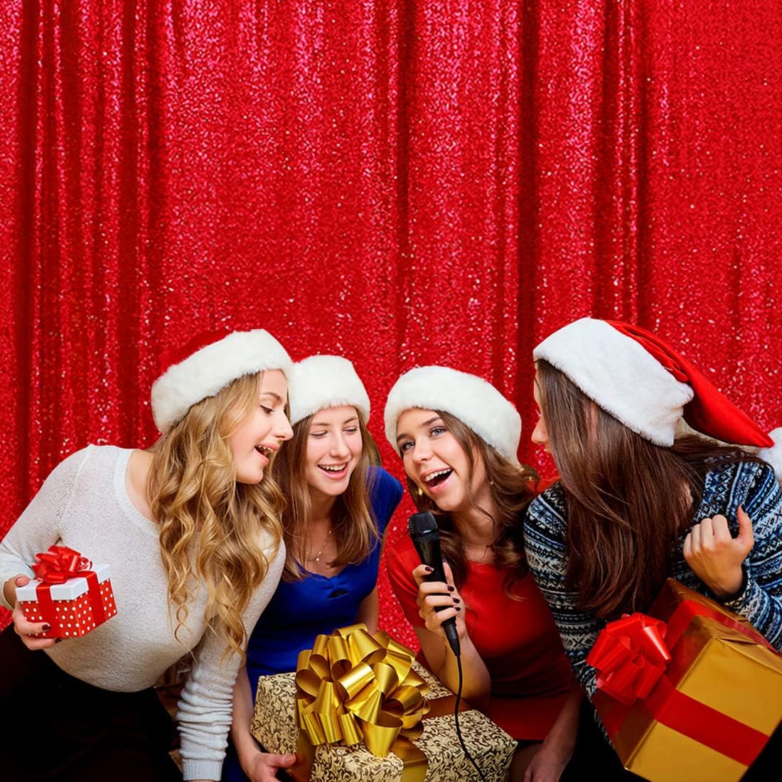 Poise3EHome Red Sequin Backdrop, 10Ft x 10Ft Glitter Photography Background Curtains for Party