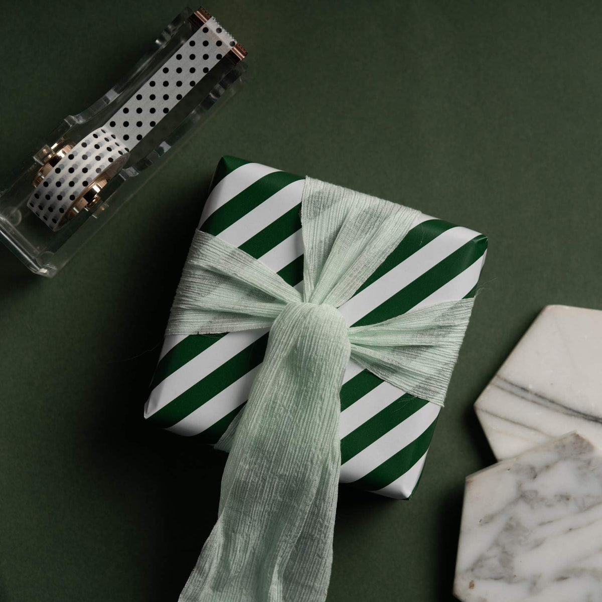 WRAPAHOLIC Reversible Wrapping Paper - Mini Roll - 17 Inch x 33 Feet - Dark Green and Stripes