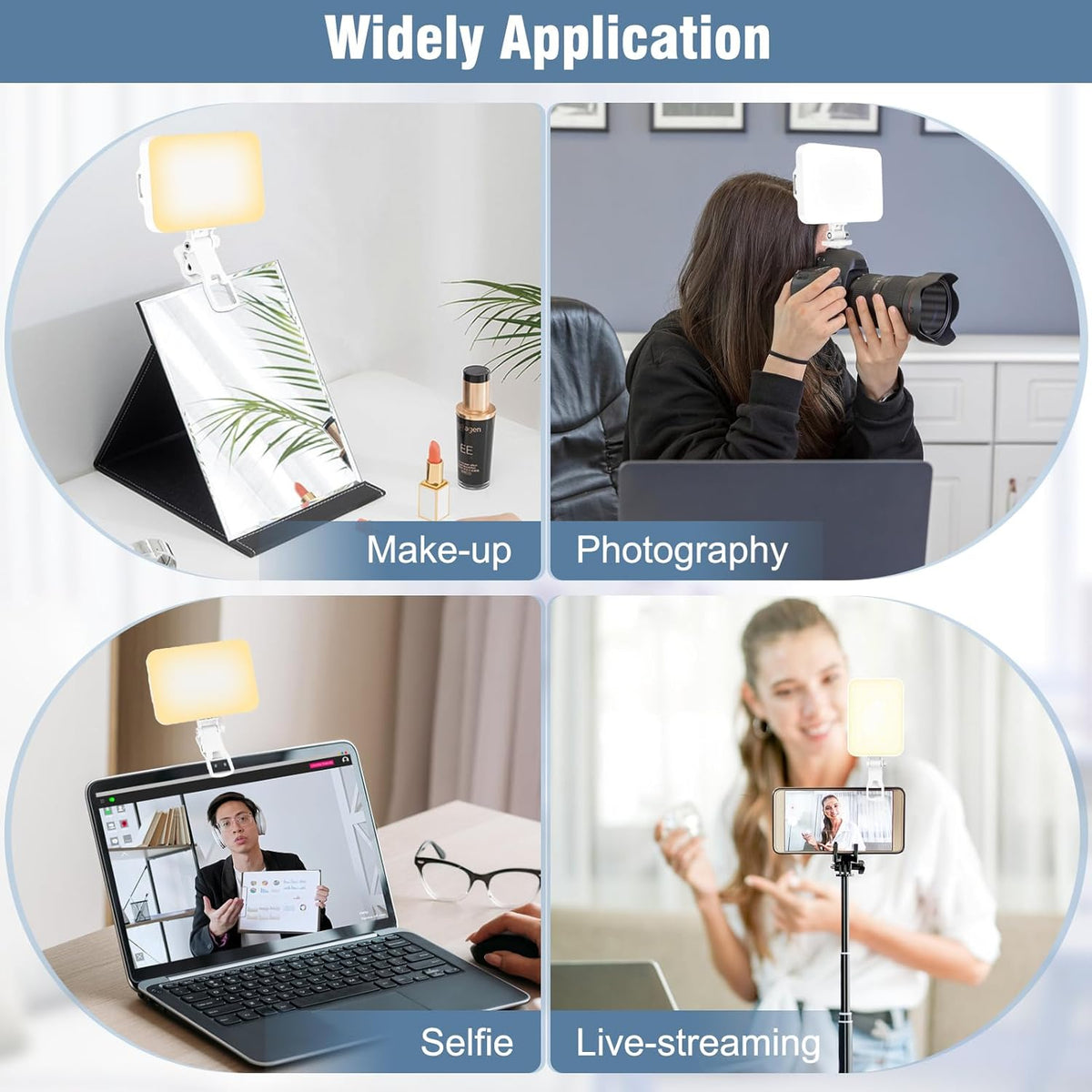 60 LED Portable Selfie Light Video Conference Lighting with Clip & Camera Tripod Adapter