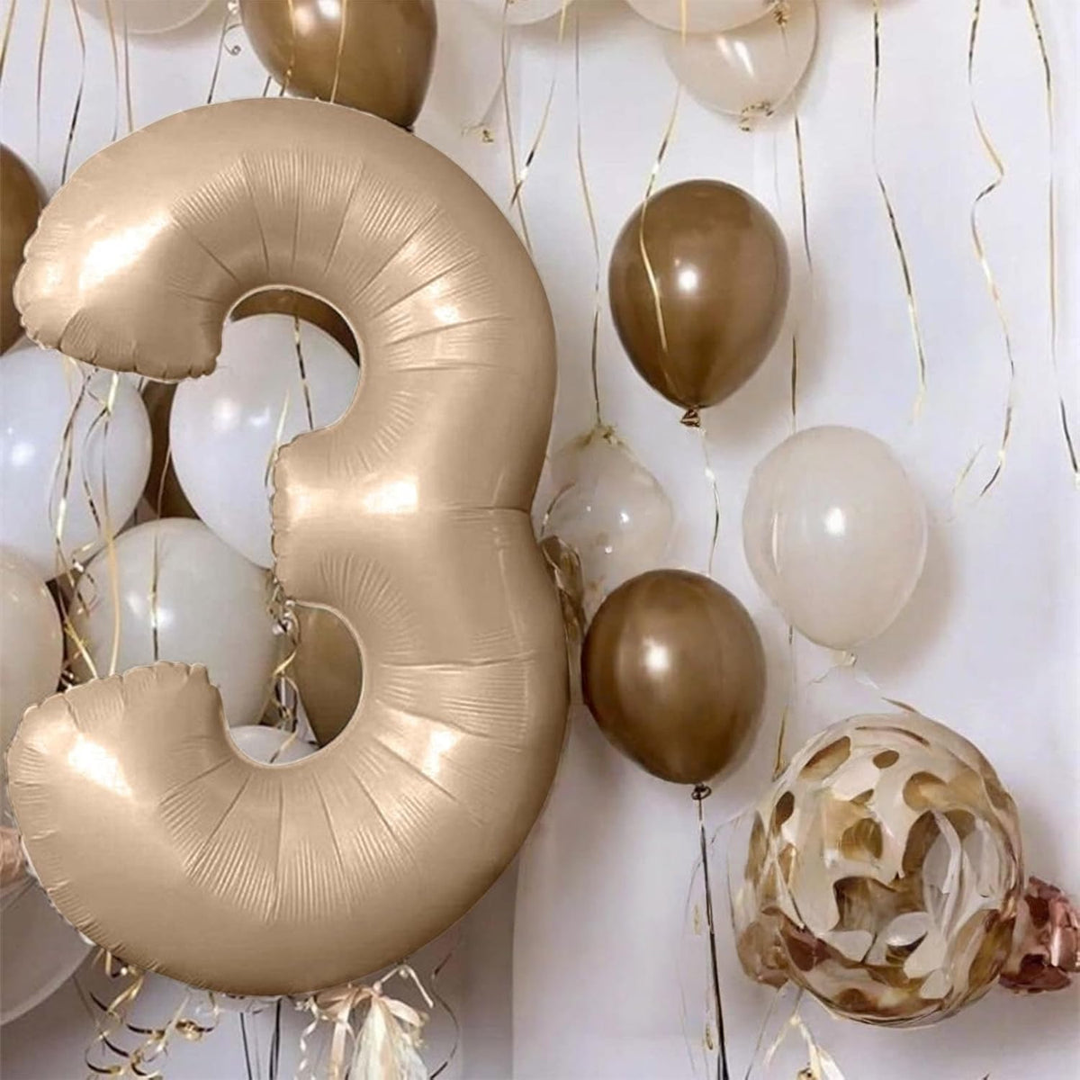 Nude Balloon Number 4, 40 Inch Large Self Inflating Brown Foil Number Balloons 0-9, Giant Apricot 4