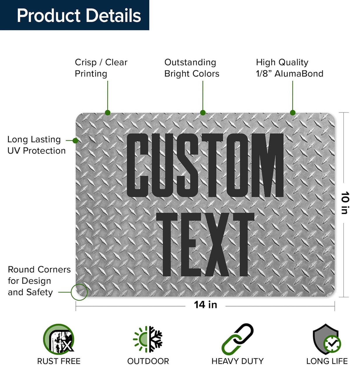 Custom Sign, Custom Street Sign, 11 Font Colors, 13 Font Styles, 4 Hole Options, 22 Sizes, 10x14