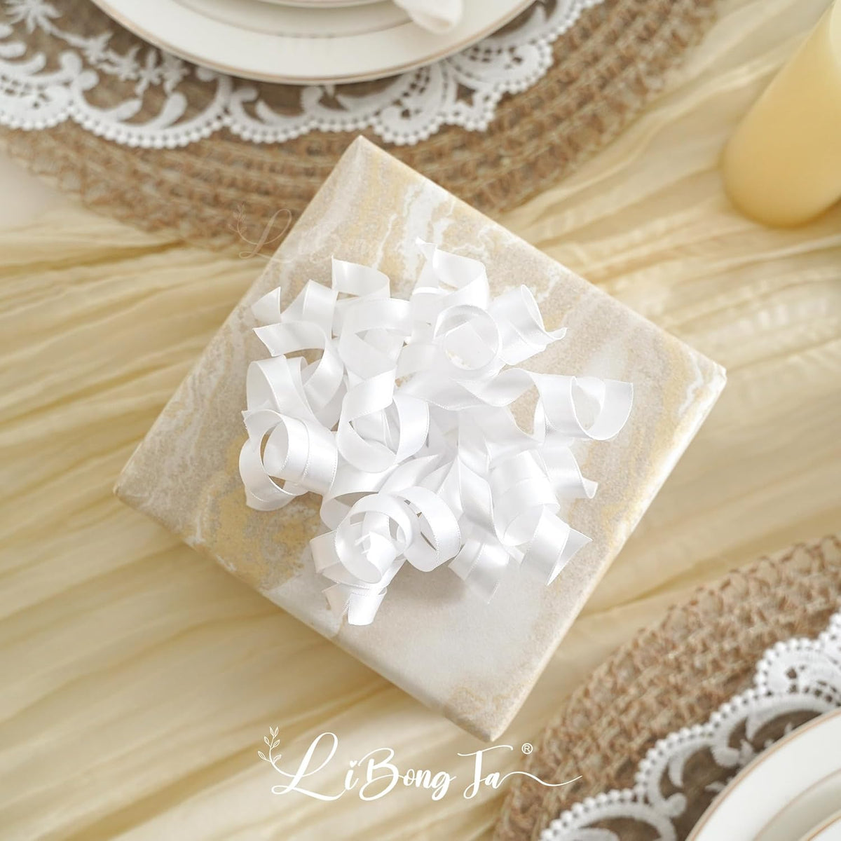 5 Inch White Gift Bow Curly Ribbon Bows Set of 8, Double Faced Satin Ribbon Bow Premade Self