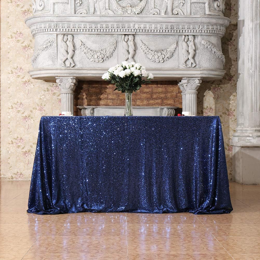 SquarePie Sequin Tablecloth Rectangular 60 x 102 Inch Navy Blue Sparkly Table Linen for Wedding