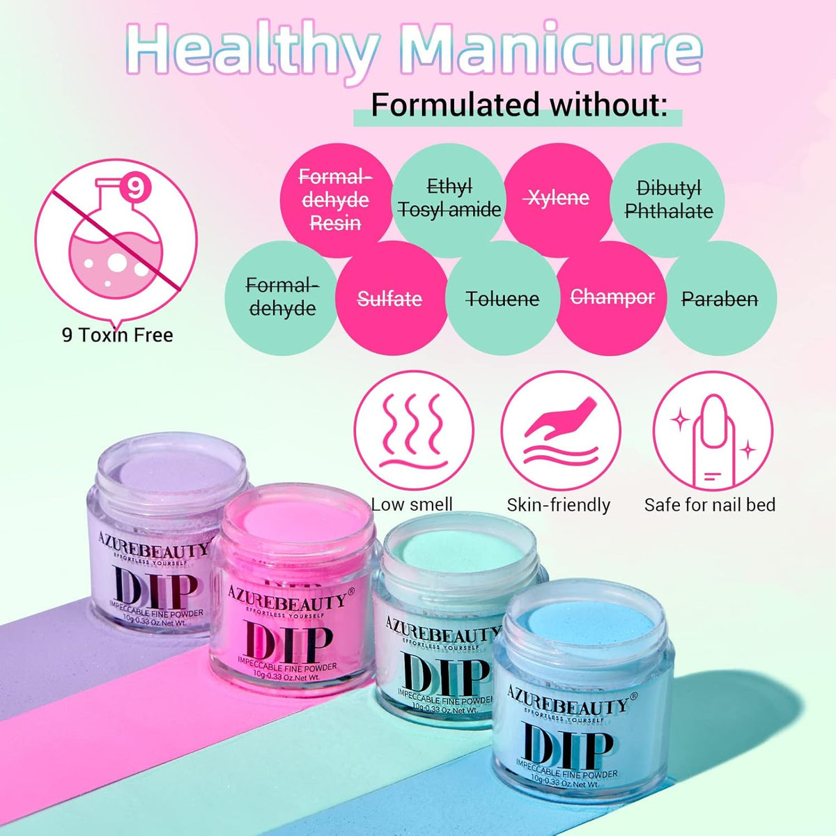 AZUREBEAUTY Dip Powder Nail Kit Starter, Spring Summer Bright Pastel Green Hot Pink Purple 4 Colors