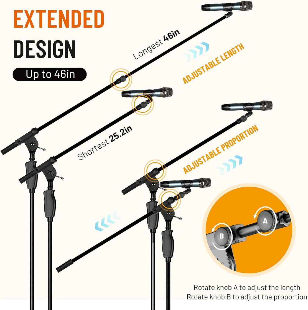 CAHAYA Tripod Microphone Stand: Boom Arm One-Button Release Floor Mic Stand Portable with Carrying