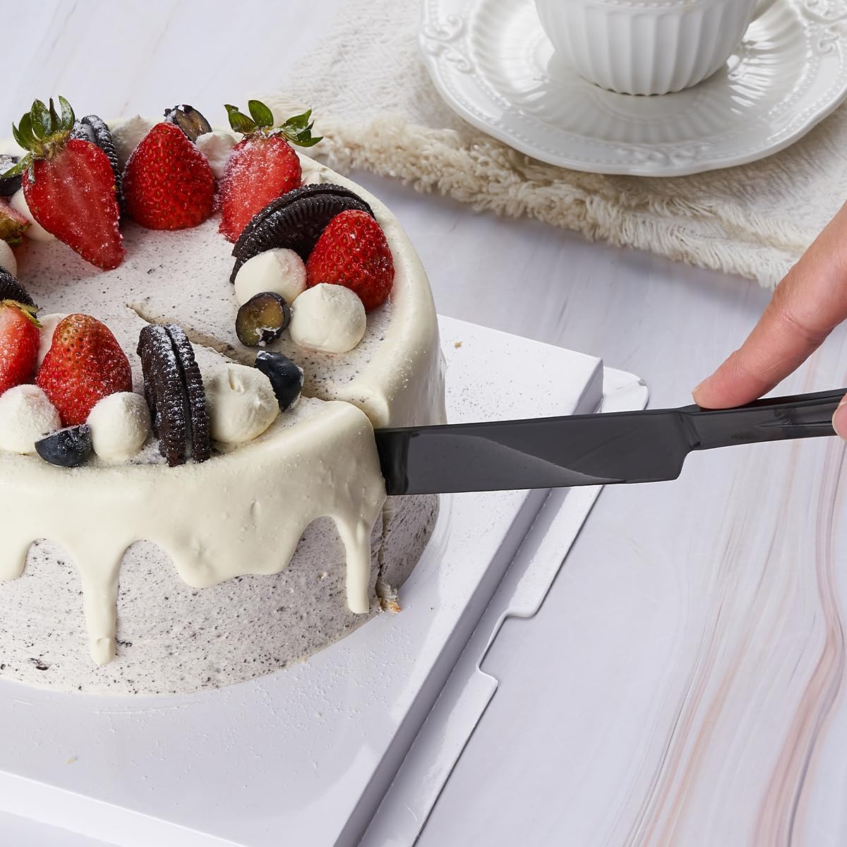 GoGeiLi Black Cake Knife and Server Set, 13-inch Stainless Steel Cake Cutting Set, Elegant Cake