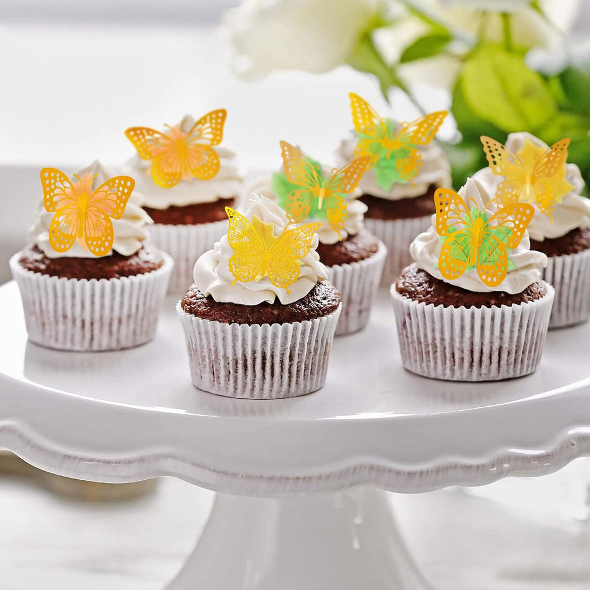 Gyufise Laser Gold Butterfly Cupcake Toppers Hollow Art 3D Butterfly Cupcake Decorations Baby