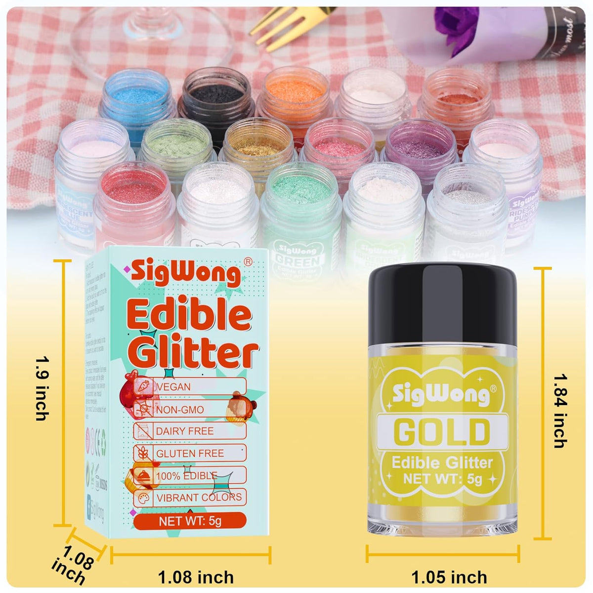 Gold Edible Glitter - 5g Food Grade Cake Decorating Shimmering Glitter, Edible Sprinkle Luster Dust