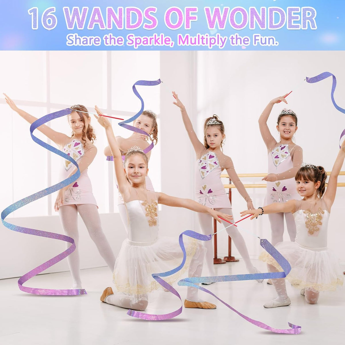 16 Pcs Sparkling Dance Ribbon for Kids Rhythmic Gymnastics Birthday Party Favors Twirling Streamer