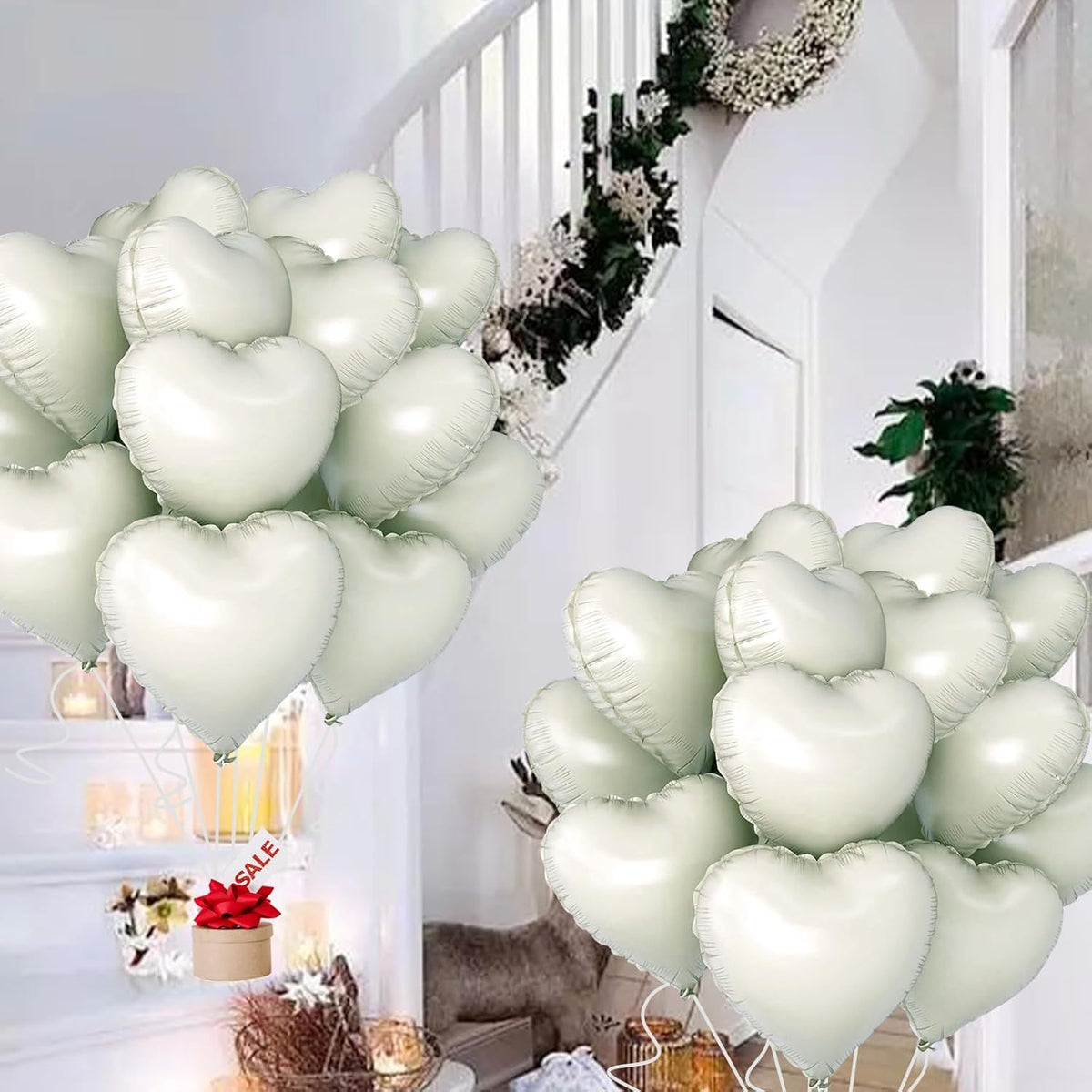 White Heart Ballloons,18 Inch Foil Love Heart Shaped Balloons 12Pcs Creamy White love balloon for