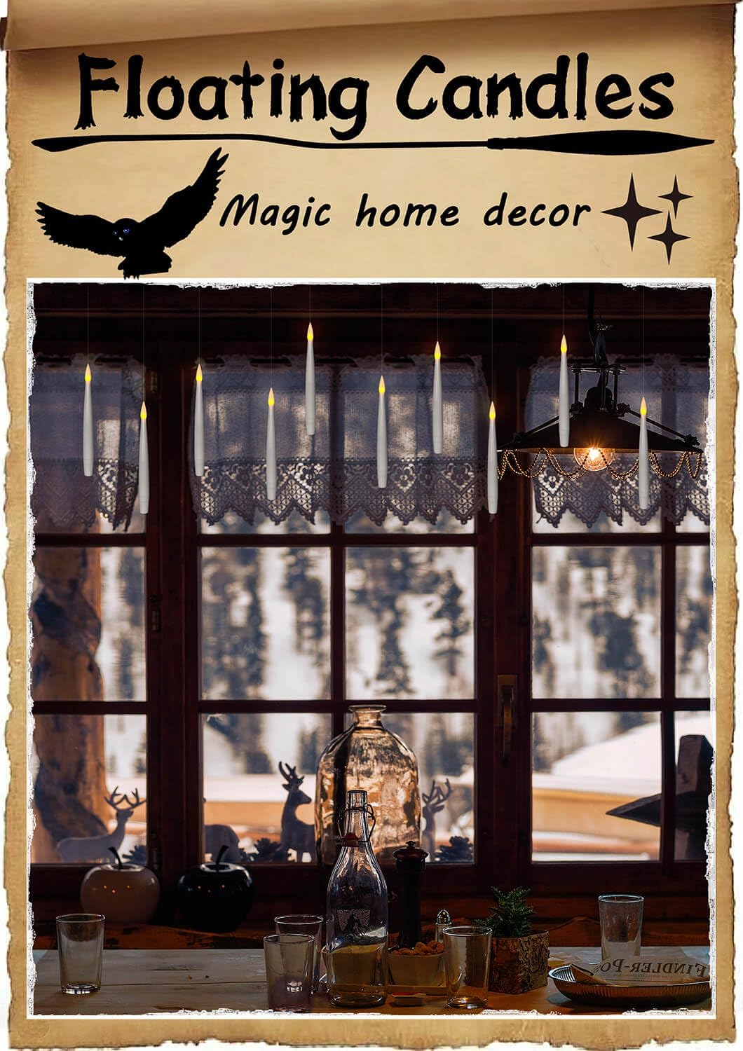 Leejec 20pcs Flameless Taper Floating Candles with Magic Wand Remote, Flickering Warm Light