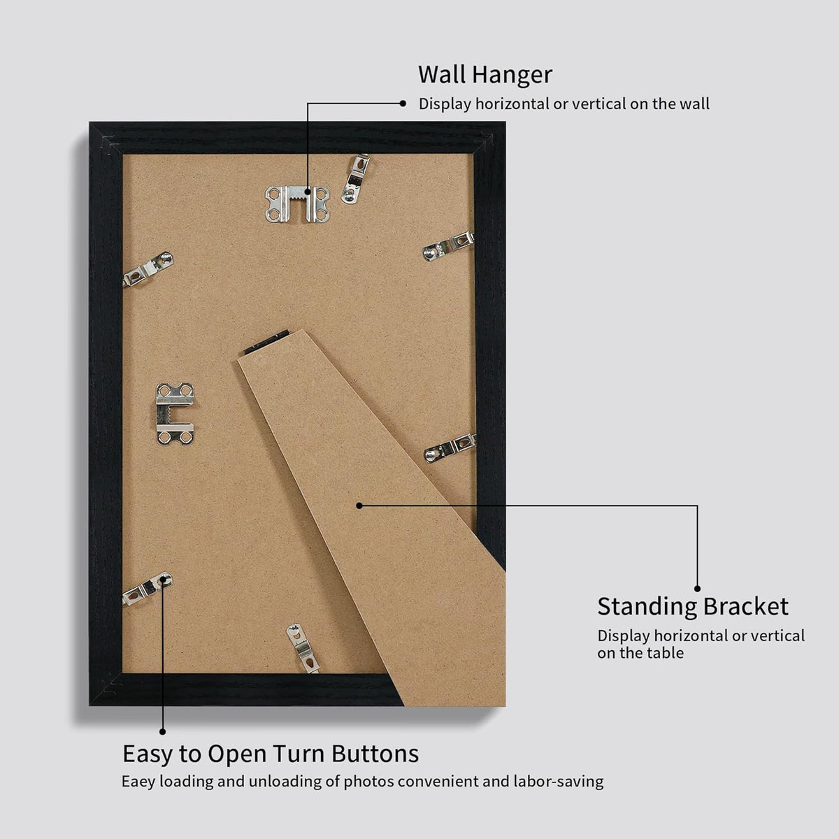 8x12 Picture Frame Set of 4 with HD Glass, Black Frame Display 6x8 Picture with Mat or 8 x 12