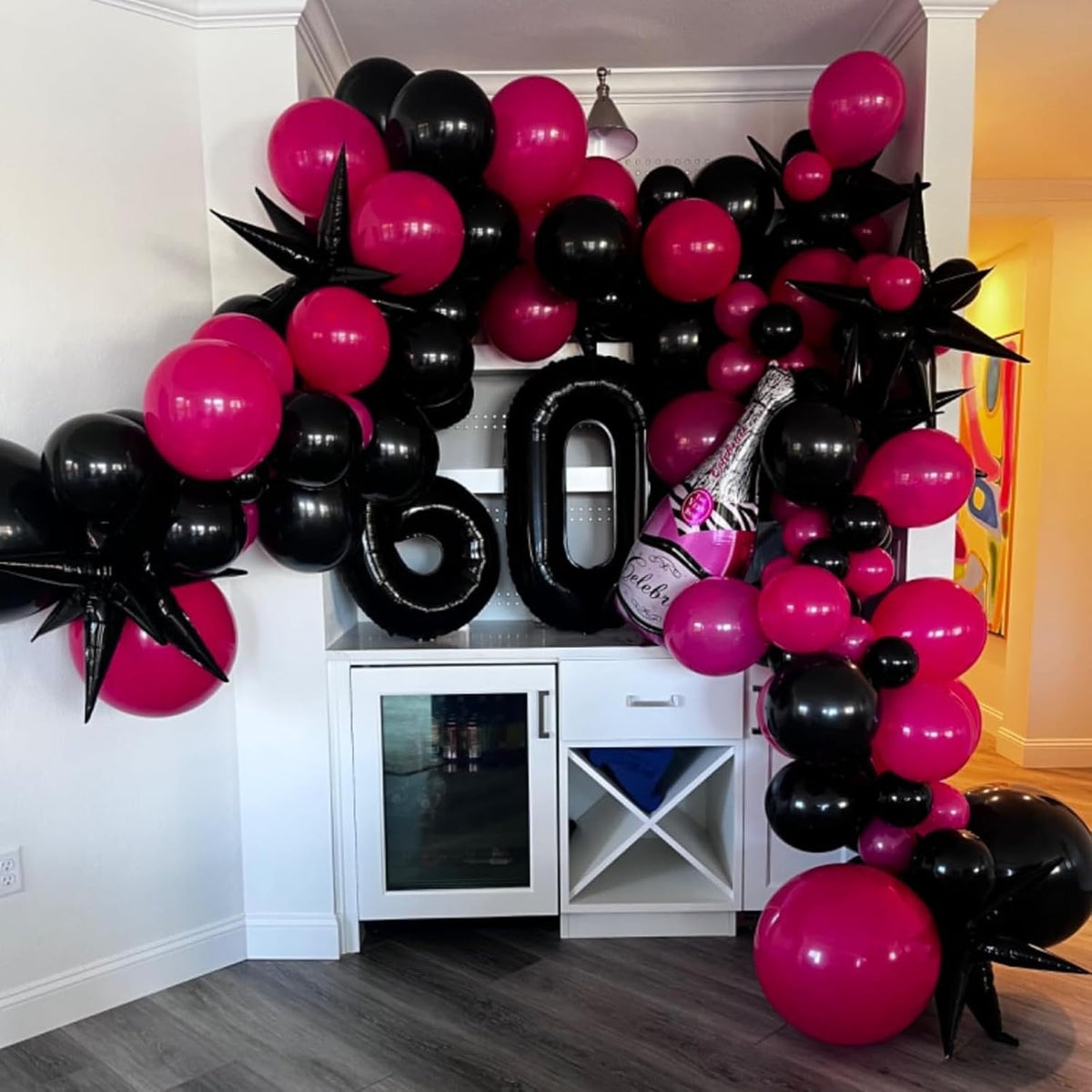 Black Star Balloons 12pcs, 27/22 Inch Foil Star Explosion Balloons, Large Spike Mylar Cone Balloon