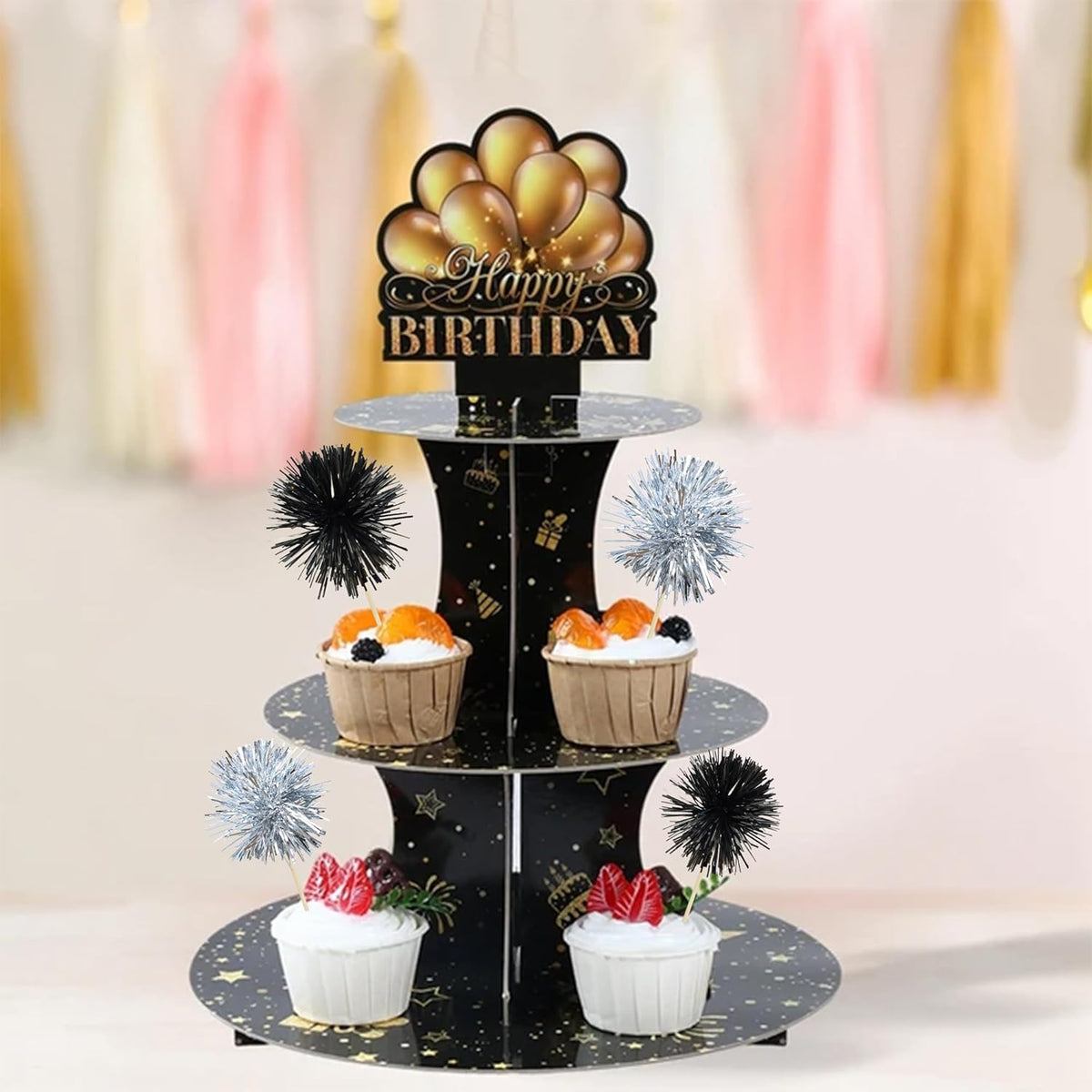 Ephlyn 30Pcs Foil Firework Cupcake Toppers Sparkles Fireworks Sticks Birthday Decorations Sparkle