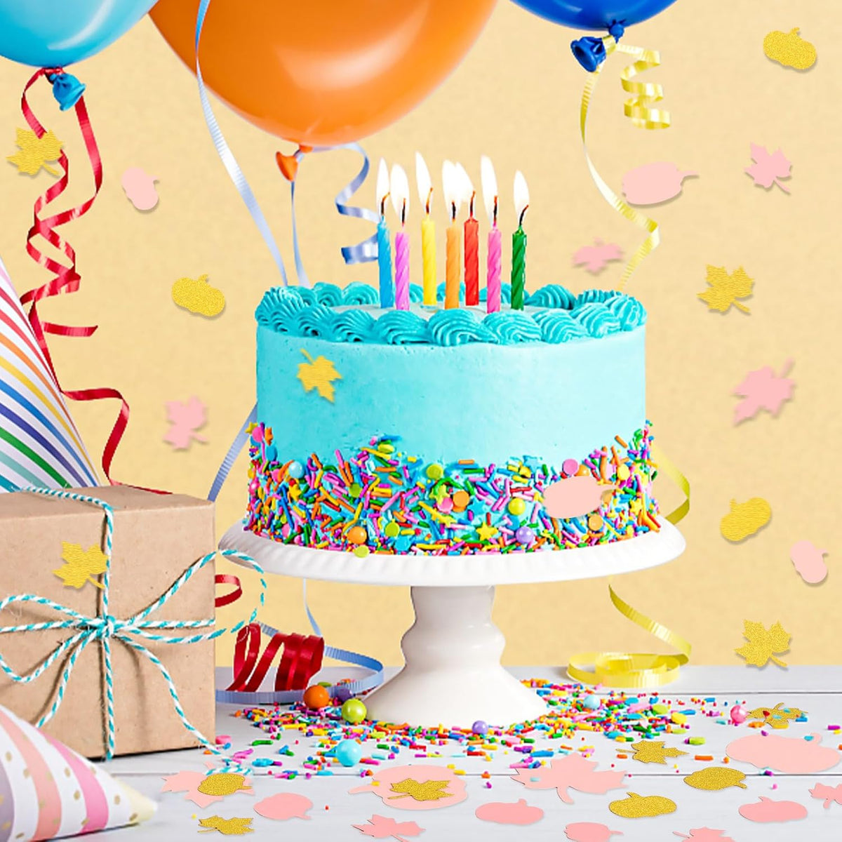 MARFOREVER 350 Pcs Fall Thanksgiving Pink and Gold Pumpkin Maple Leaf Confetti, Little Pumpkin Baby