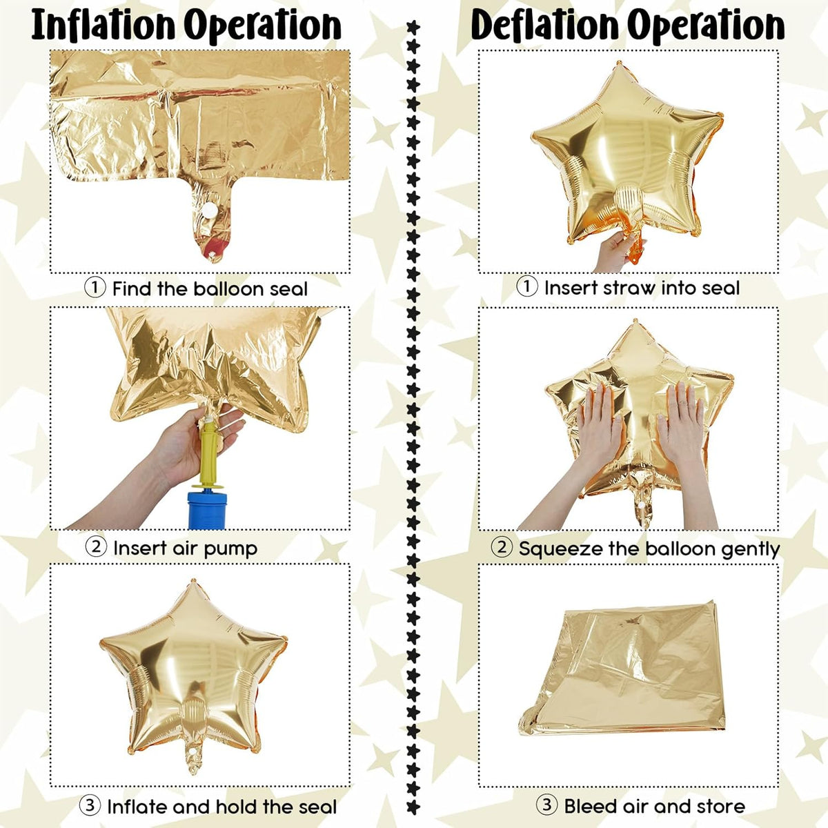 Gold Star Foil Balloons, 18 Inch Light Gold Stars Shape Foil Helium Balloons, 10 Pcs Large Light