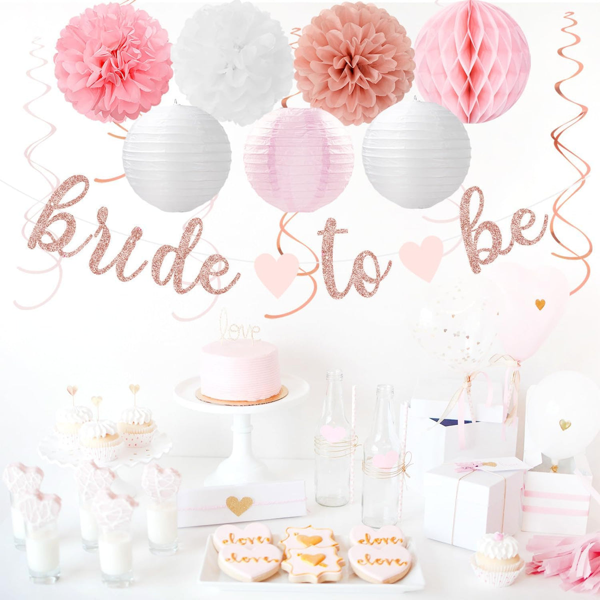 Light-Pink Rose-Gold Bachelorette Party-Decorations - 21pcs Baby Bridal Shower Banner Garland