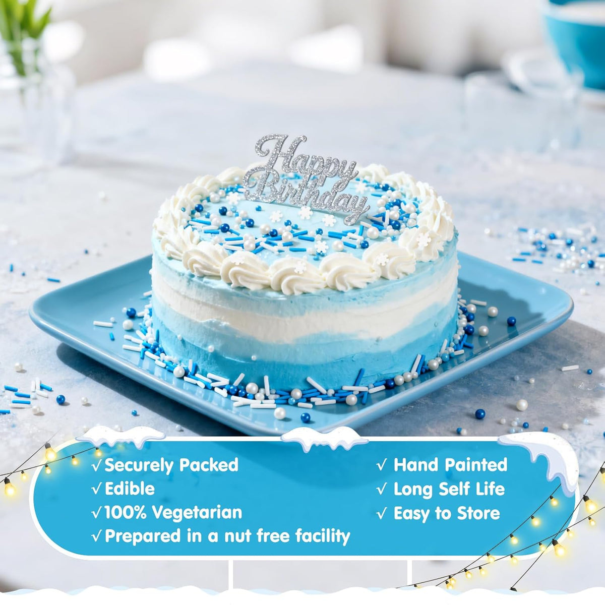 Edible White Snowflake Sprinkles,Blue White Nonpareils Pearls Jimmies Mix Sugar Sprinkle,100g,Snow