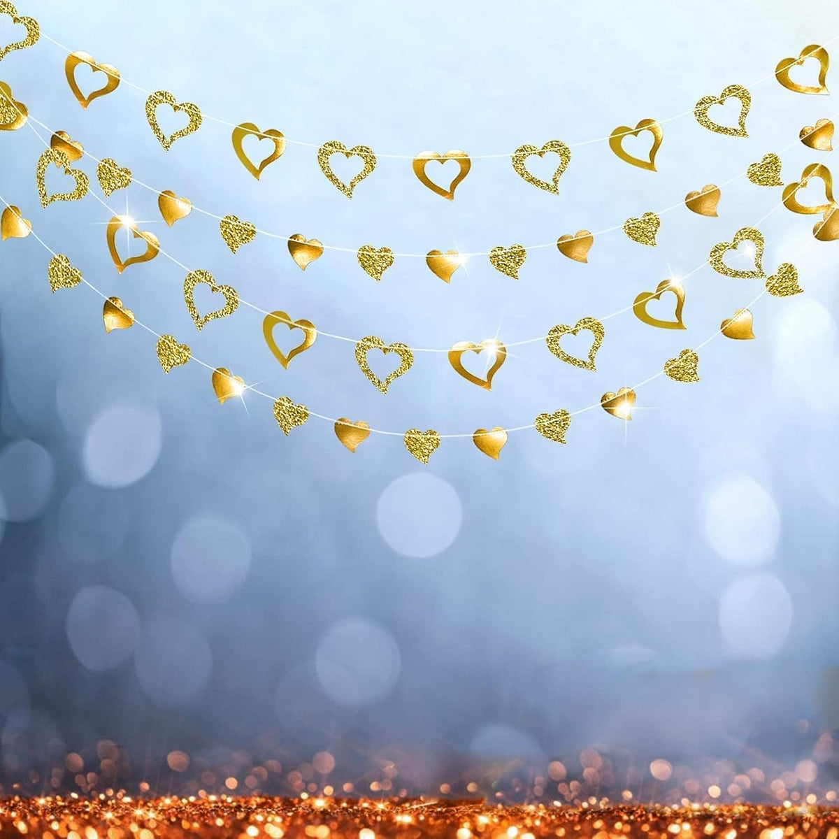 Cheerland Gold Heart Garland Romantic Decorations Paper Streamers Hanging for Mother’s Day Best Mom
