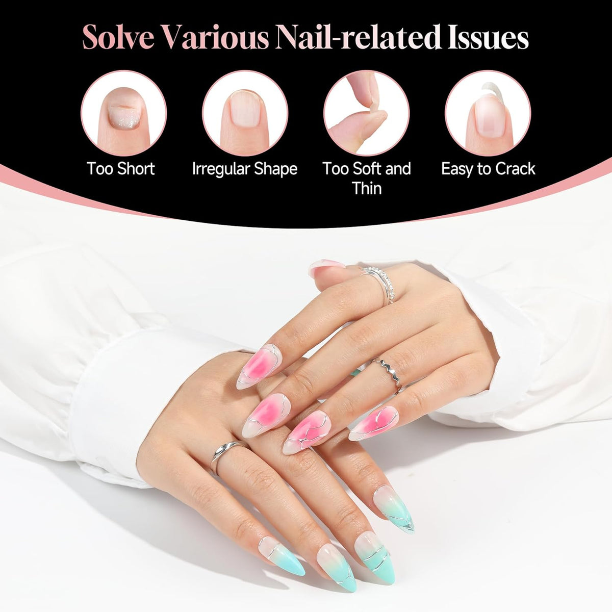 Medium Stiletto Nail Tips: 240 Pcs Full Cover Almond Shape False Nail Acrylic Soft Gel Nails Tips