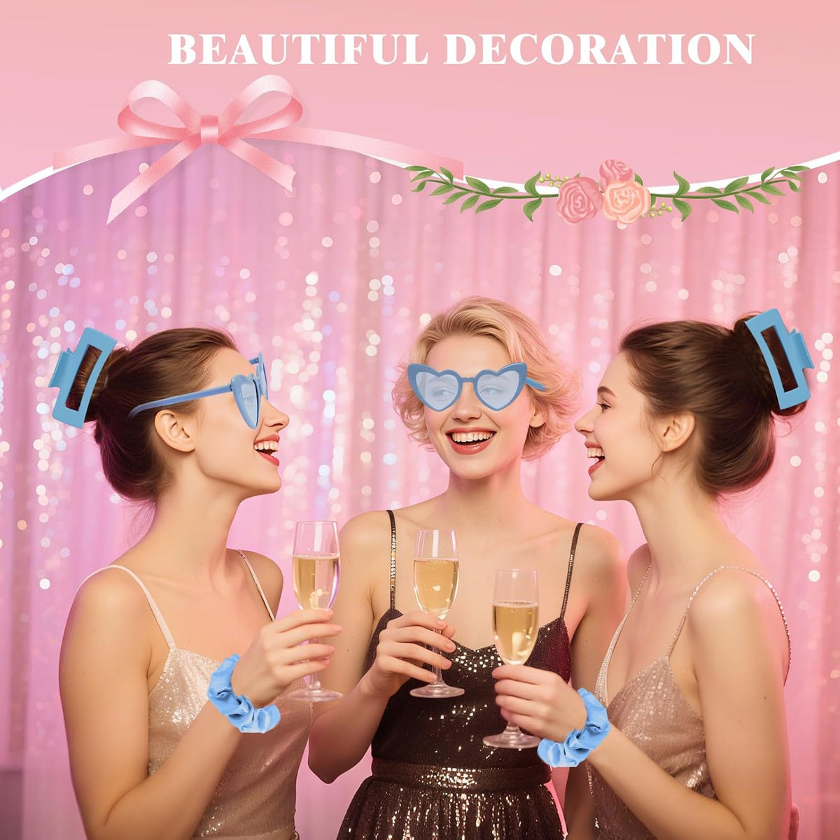 Dusty Blue Bridesmaid Proposal Gift Set, 12PCS Wedding Favors with Hair Claws, Scrunchies, Makeup