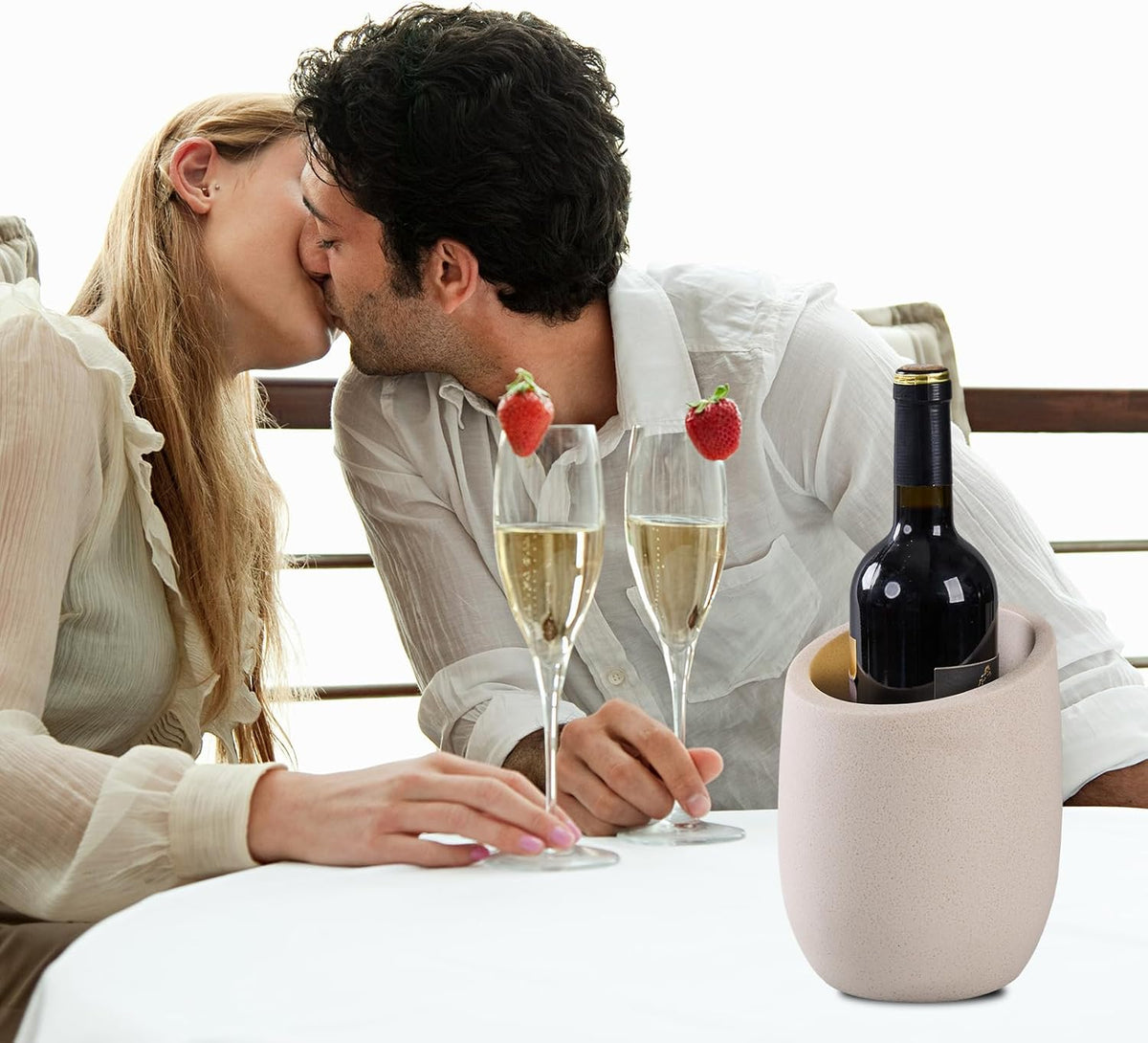 Beige Sand Stone Textures Wine Chiller Bucket – 750ml Resin Cooler for Wine & Champagne Bottles