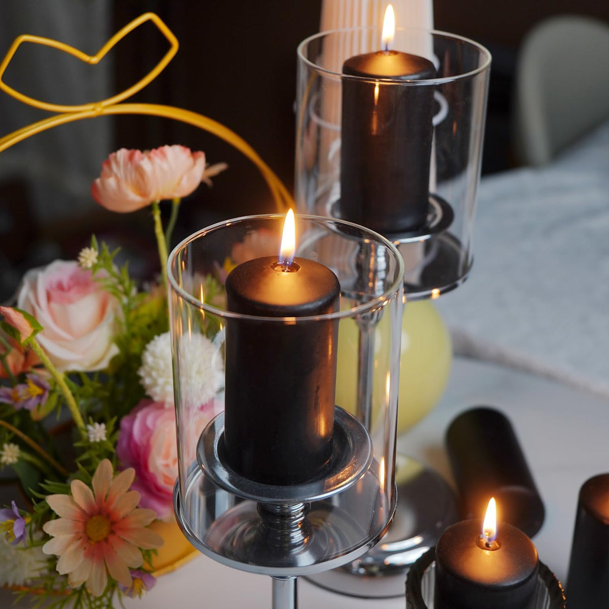 Set of 20 | 2-Inch Wide x 4-Inch Tall Black Pillar Candles - Elegant Décor for Home, Events, and