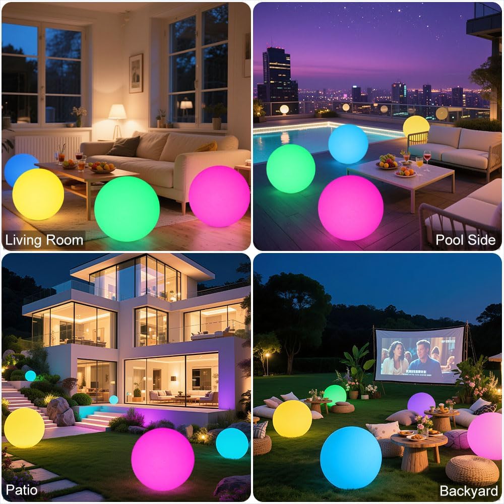 20-in LED Glowing Ball Light, Large Rechargeable LED Globe Orb Light w/Remote, Dimmable RGB Color
