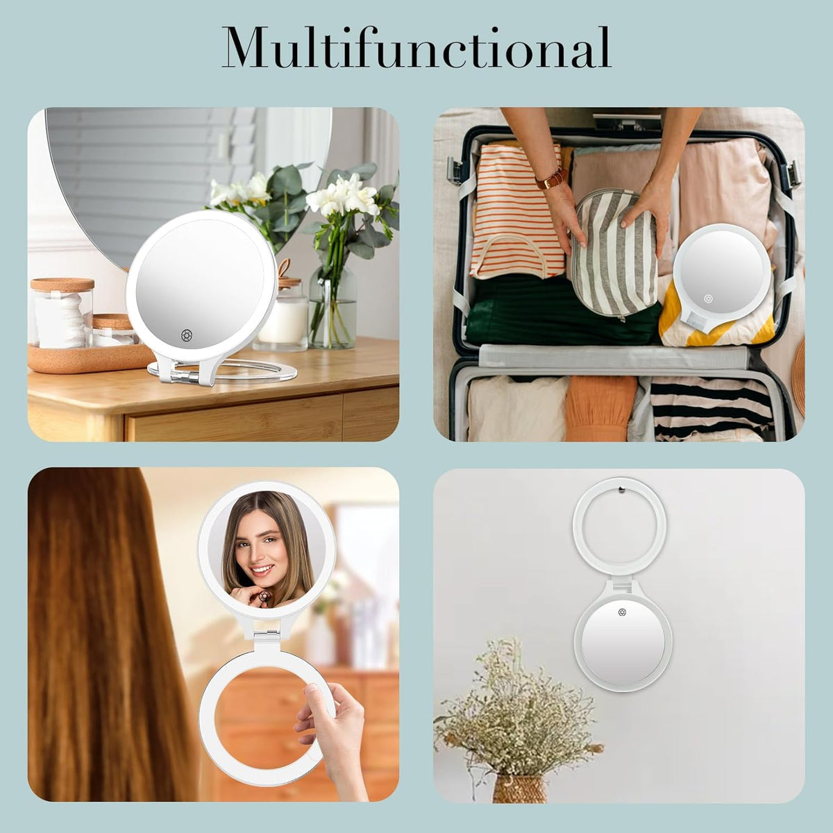 Magnifying Mirror with Light 20X/1X, Double Sided Travel Mirror with Light, Rechargeable Makeup
