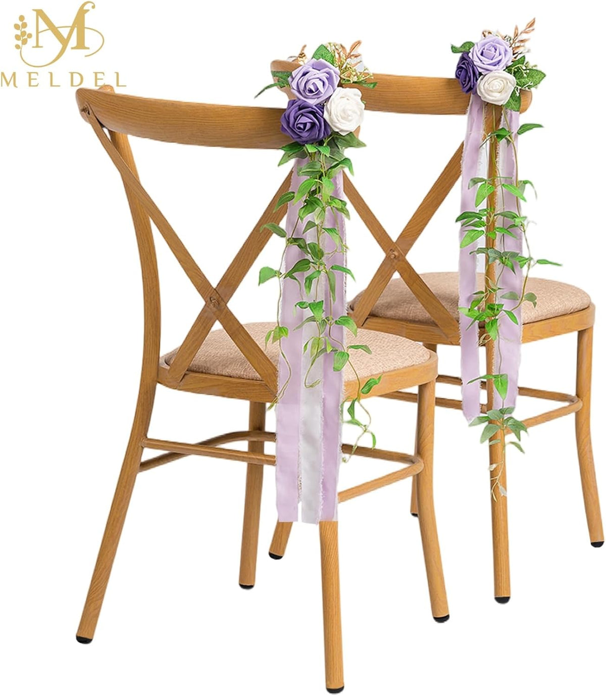 Meldel Wedding Chair Decorations Set of 10 Aisle Artificial Flowers White Puprle Rose Garland with