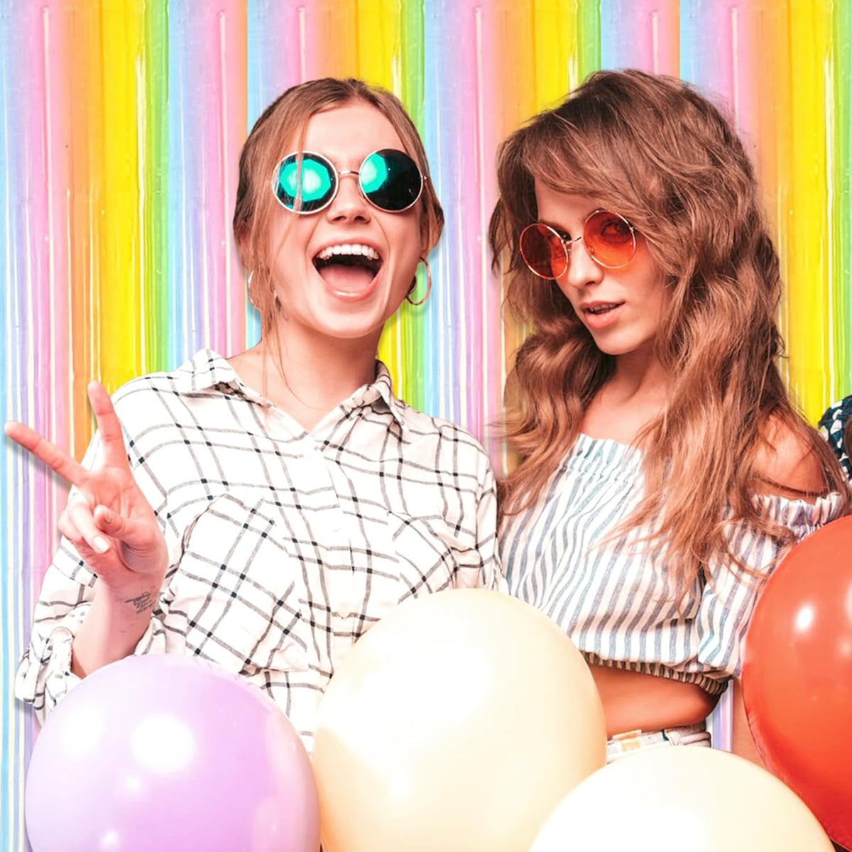 3 Pack Rainbow A Foil Fringe Curtain Backdrop, 3.28Ft x 8.2Ft Metallic Tinsel Foil Fringe Streamer