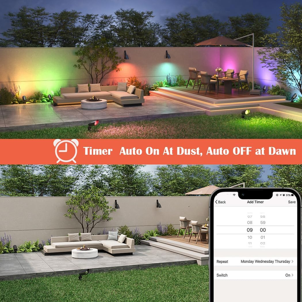 Landscape Spotlights Outdoor 12V Low Voltage with 5W Smart MR16 LED Bulbs,RGB Color Changing