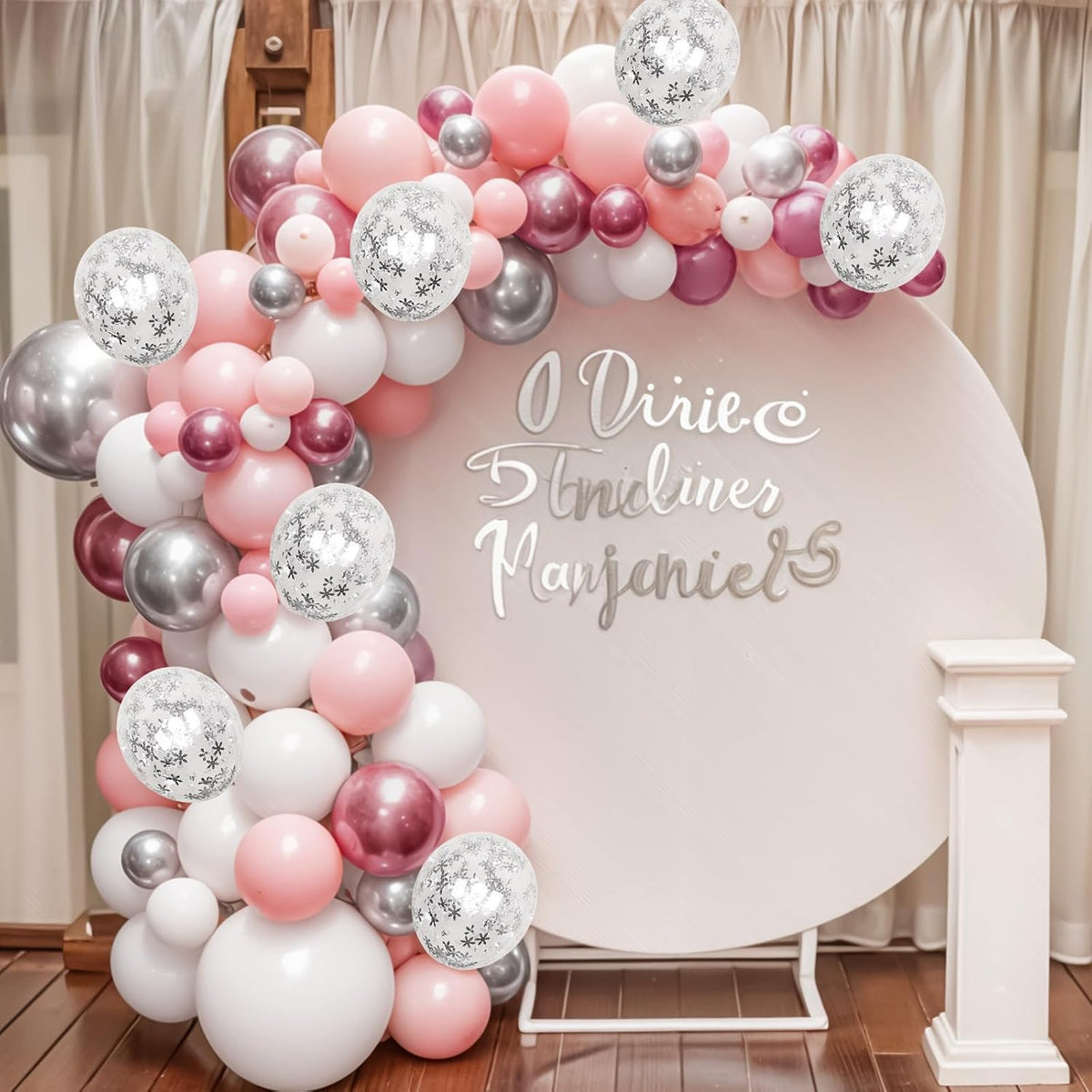 Winter Wonderland Balloons, 60PCS Pink White Snowflakes for Ice Wonderland Christmas Baby Shower