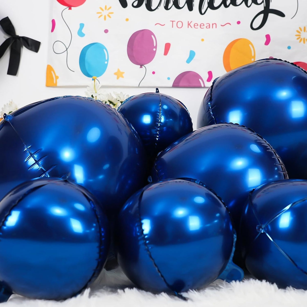 12Pcs Navy Blue Round Foil Balloons, 22" 15" 10" 4D Helium Ball Balloon, Metallic Blue Foil Balloon