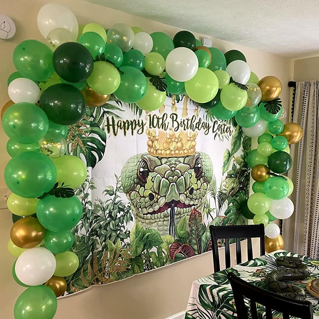 Green Gold Balloons Set, Dark Green Pearl Lime Green Metallic Gold White with Confetti Latex
