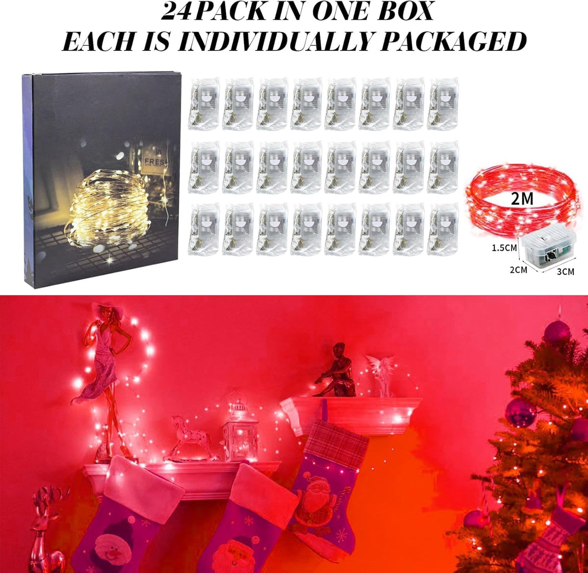 ZGWJ 24 Pack Fairy Lights Battery Operated, 7ft 20 Mini LED Fairy String Lights Silver Wire 3 Modes