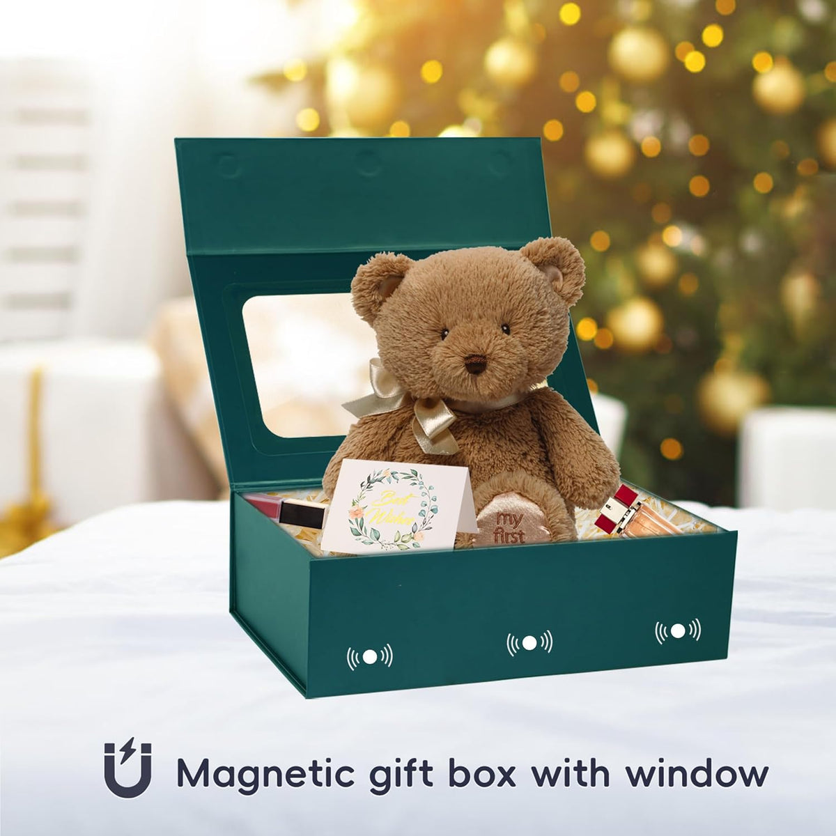 TIACABO Green Large Gift Box with Window, 13.5"x9"x4.3" Bridesmaid Boxe for Gifts Giving,Birthday