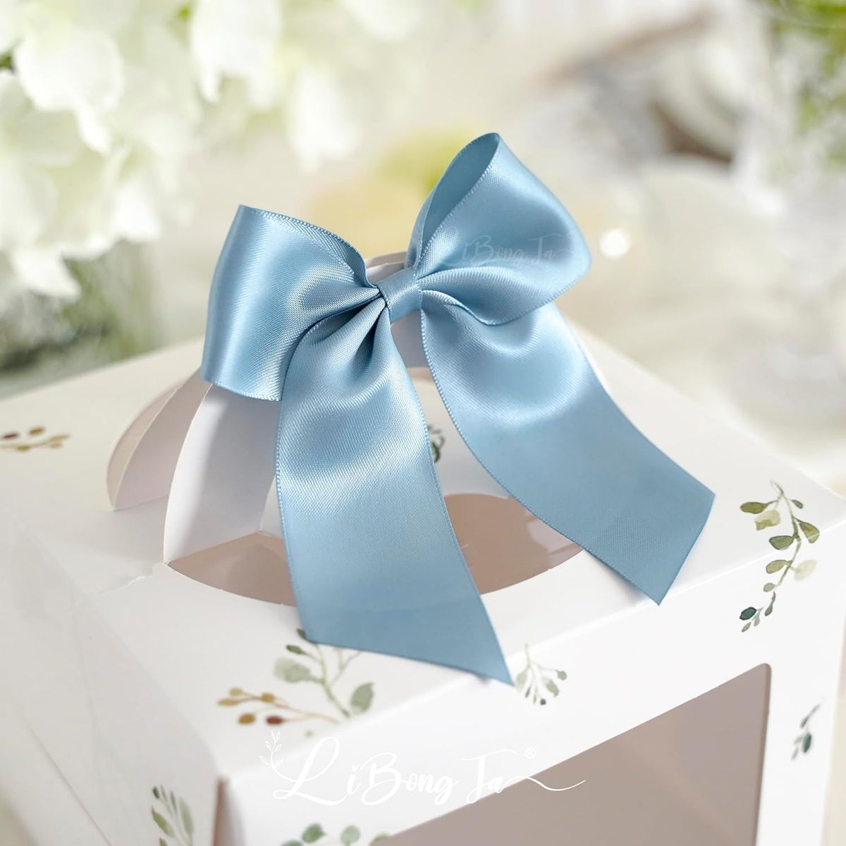 4.5" Satin Ribbon Dusty Blue Bows for Gift Wrapping, Twist Tie Bows, Cute Bows for Crafts, Party