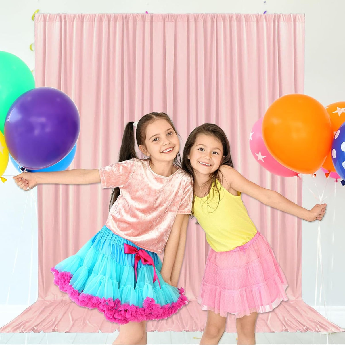 10ft x 10ft Ligt Pink Backdrop Curtains for Parties, Fabric Satin Background Curtain with Rod