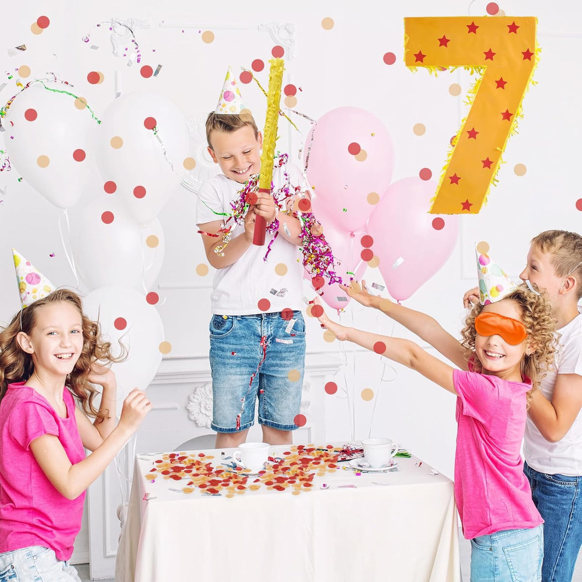 Orange and Red Star Number 7 Pinata, 16 Inch Piñata for 7th Birthday Party Decorations with Stick