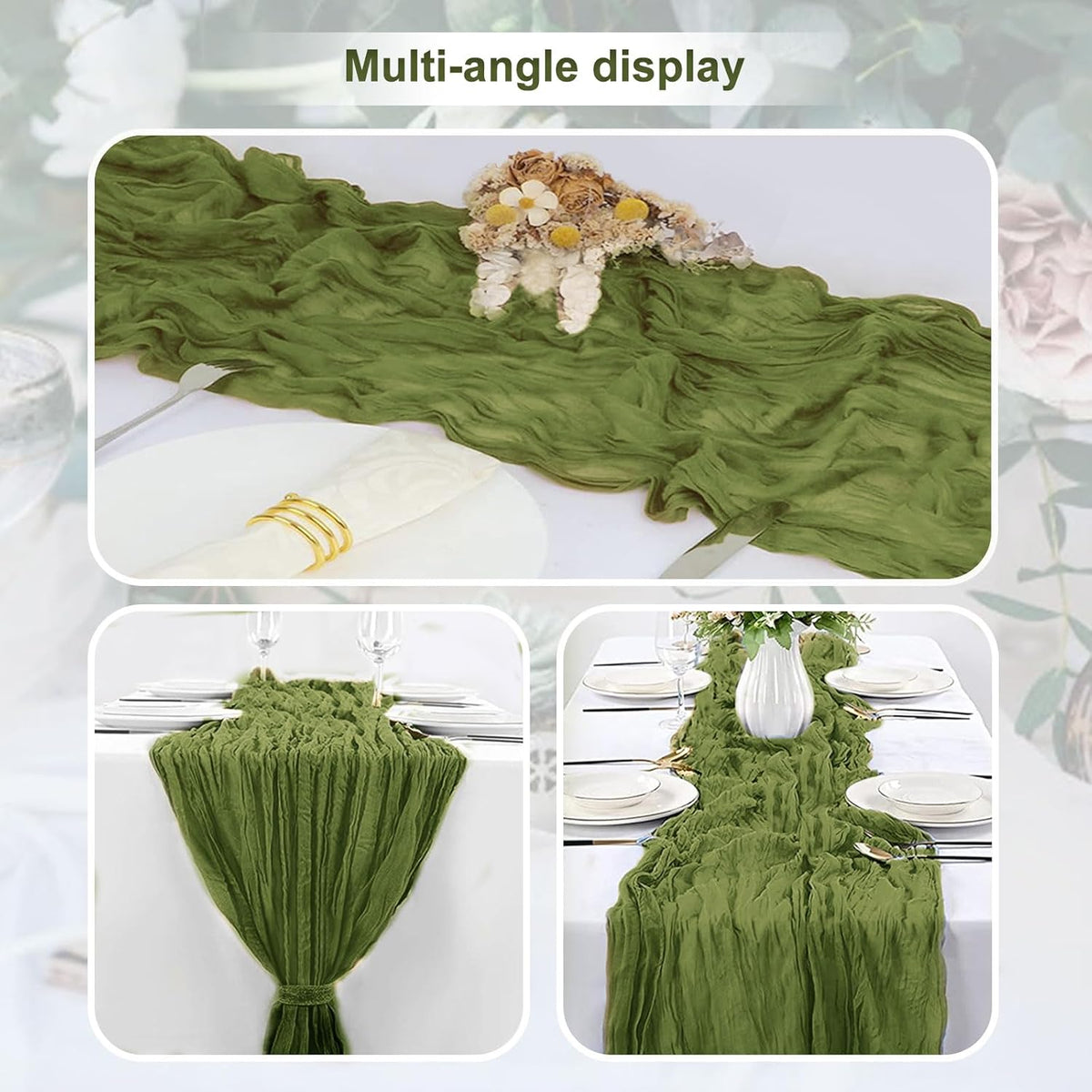 1 Pack Olive Green Cheesecloth Table Runner 35x120 Inch 10Ft Rustic Gauze Cheese Cloth Table Runner