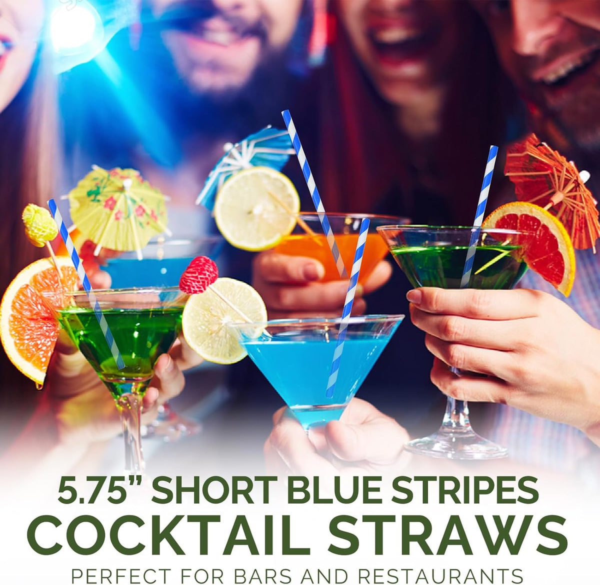5.75 inch Blue/White Striped Paper Straws & Stirrer Sticks 500 Counts, for Cocktail, Coffee, Bars