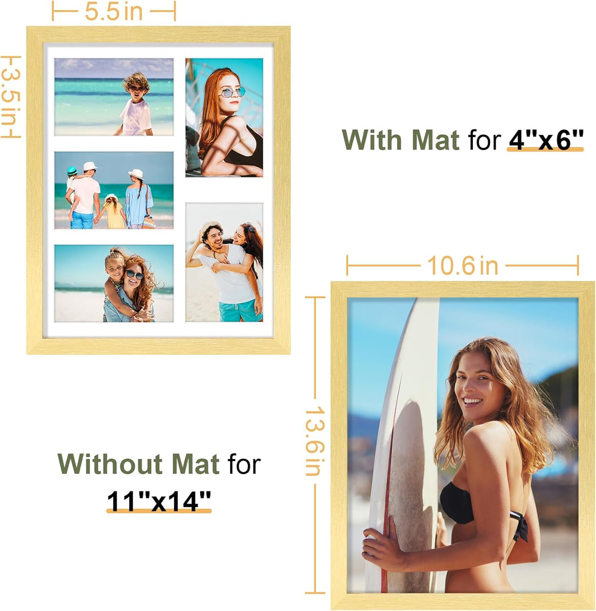 Vittanly 11x14 Collage Picture Frame, Displays 5Pcs 4x6 Pictures with Mat, Picture Frames Collage